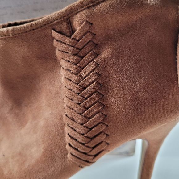 Madden Girl Tan Peep Toe Stiletto Ankle Boots with Tassels - Picture 9 of 15